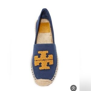 TORY BURCH Women's Elisa Blue Golden Fry Canvas Embroidered Espadrilles SZ 11M